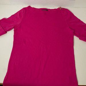 Lauren Ralph Lauren Pink Rolled Cuff Shirt Wide Neck Womens Medium